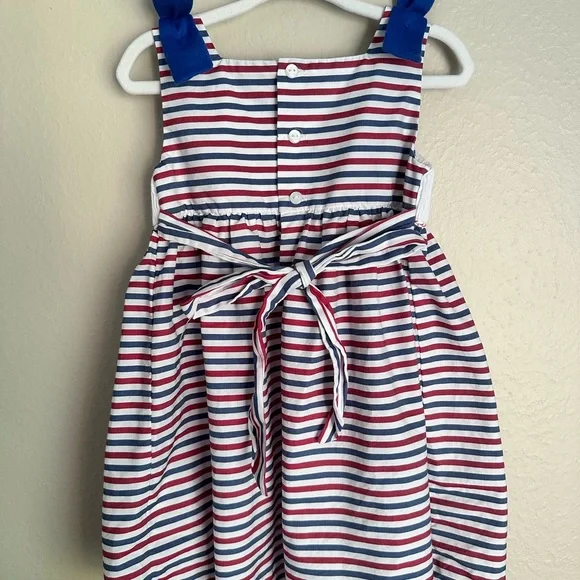 Edgehill Collection Red, White, and Blue Striped Dress 18 Month Flag Smocked - Picture 3 of 8